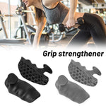 Woman exercising with dumbbells in a gym setting, featuring grip strengthener products.