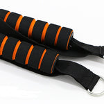 Black and orange grip handles with straps on a white background
