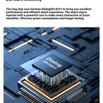 Close-up of a Dialog DA14531 chip on a circuit board with text about ultra-low power consumption.