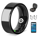 Black smart ring with additional components on a white background