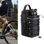 Black cycling bag with water bottle holder attached to a bicycle