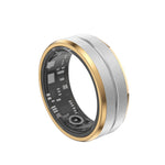 Smart ring with gold and silver band on a white background