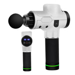 Massage gun with digital display on a white background