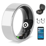 Smart ring with electronic components and smartphone app on a white background
