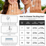 Ring size chart with hands and a couple outdoors, showing how to choose the right ring size.