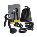 Black hand gripper set with accessories on a white background