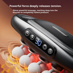Massage device with digital display and massage balls on a brown background
