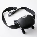 Black electronic device with a strap on a white background