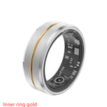 Silver ring with a gold inner ring on a white background