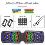 Multifunctional folding portable push-up board with training modes and features on a white background