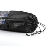 Black drawstring bag with mesh side on a white background