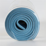 Roll of blue foam with a white top on a light gray background