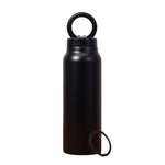Black water bottle with a carrying loop on a white background