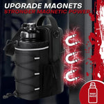 Black water bottle with magnetic feature on a dark background