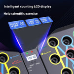 Digital exercise equipment with multiple LCD displays and buttons on a dark background