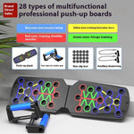 Multifunctional professional push-up boards with training zones and accessories on a gray background.